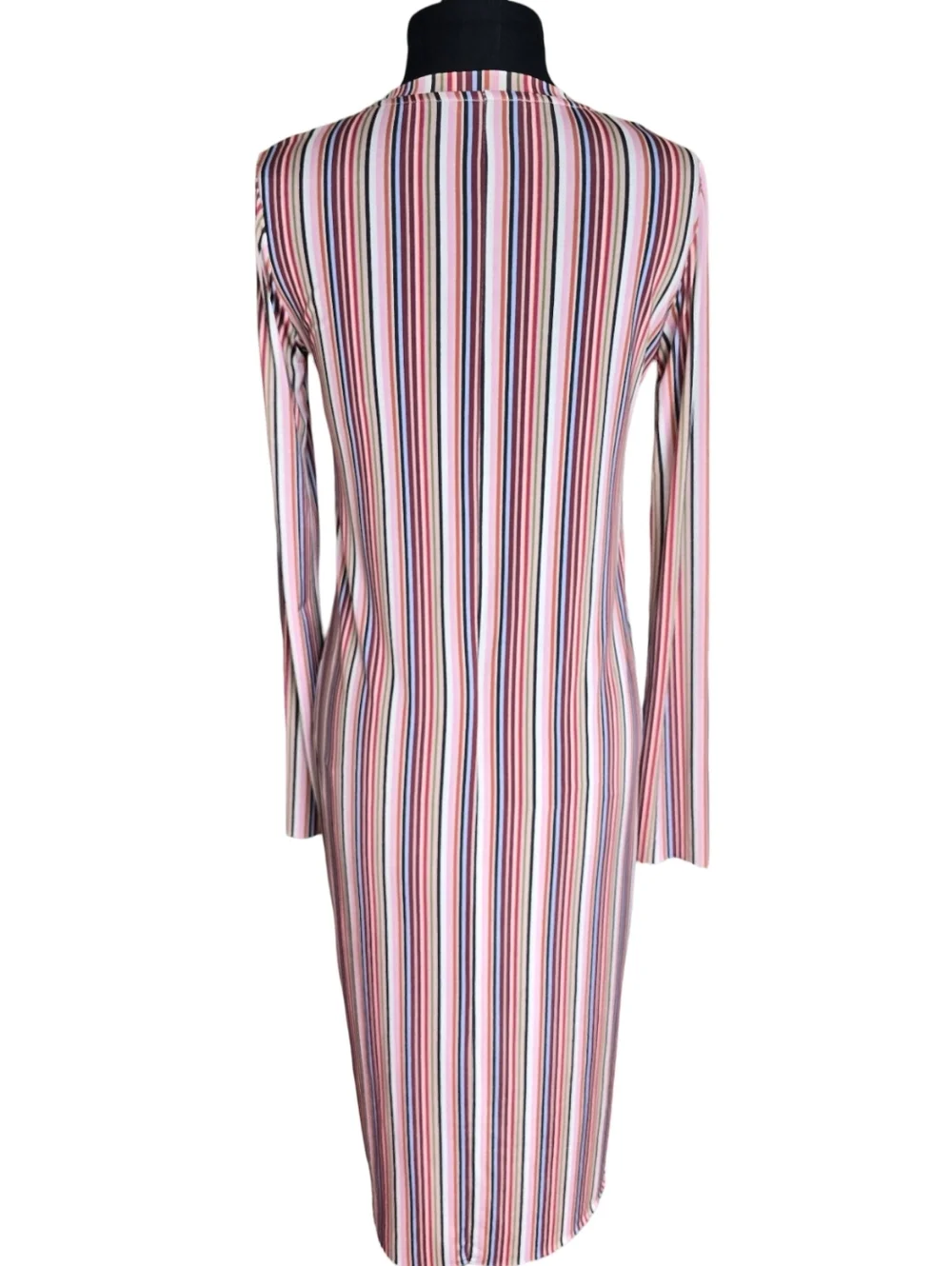 Zara Pink Multi-Stripe Long Sleeve Midi Dress - Picture 2 of 5